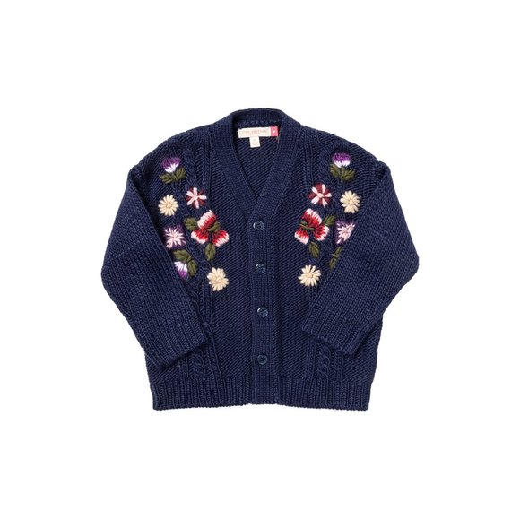 Pink Chicken Girls Grandpa Sweater in Navy Floral Embroidery - Picture 1 of 3